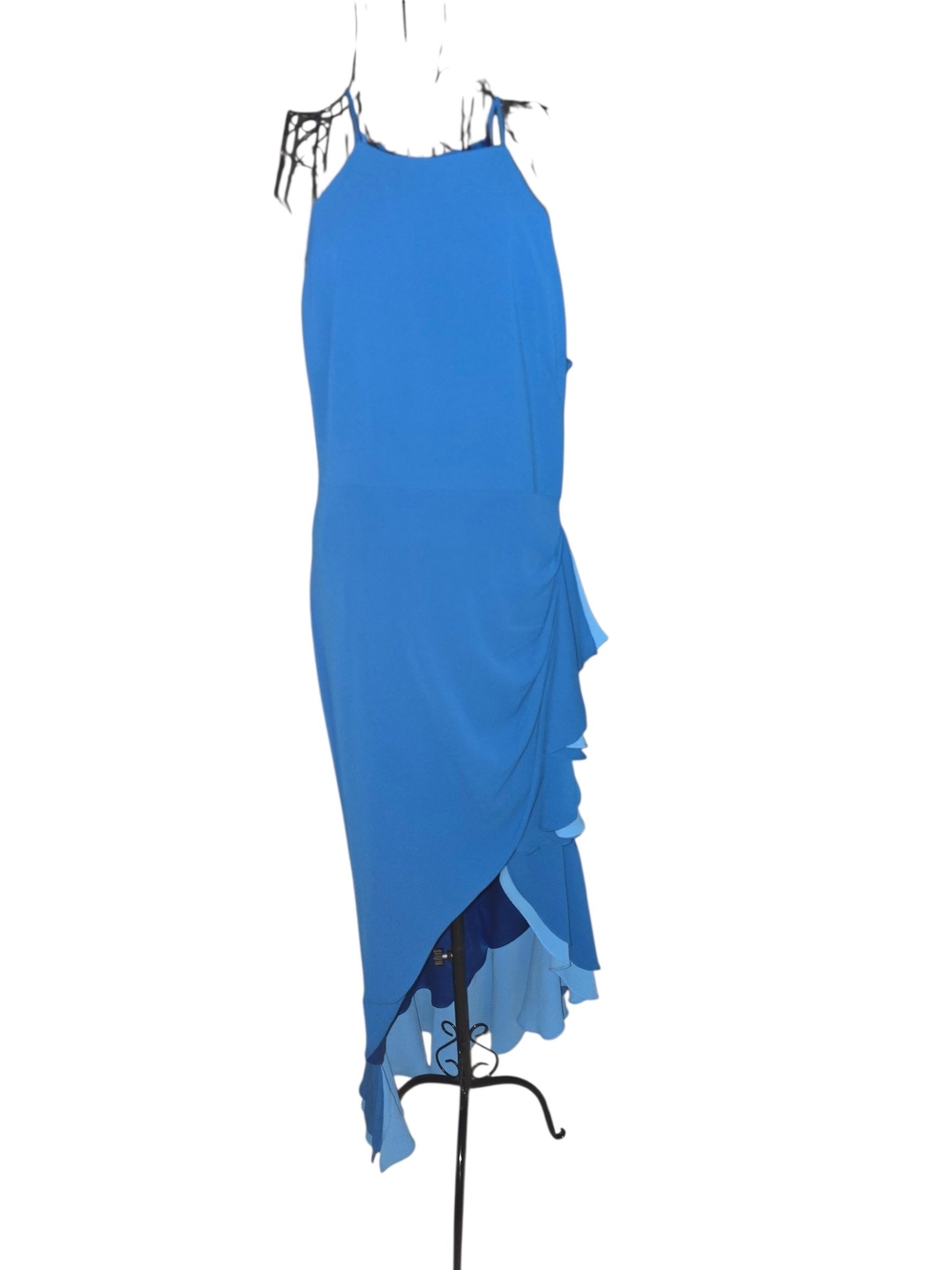 Badgley Mischka Royal Blue High-Low Ruffle Evening Dress